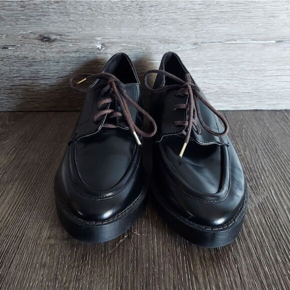 Zara Trafaluc Platform Lace up Oxford Loafer Shoe Black Size 39 - Picture 2 of 9